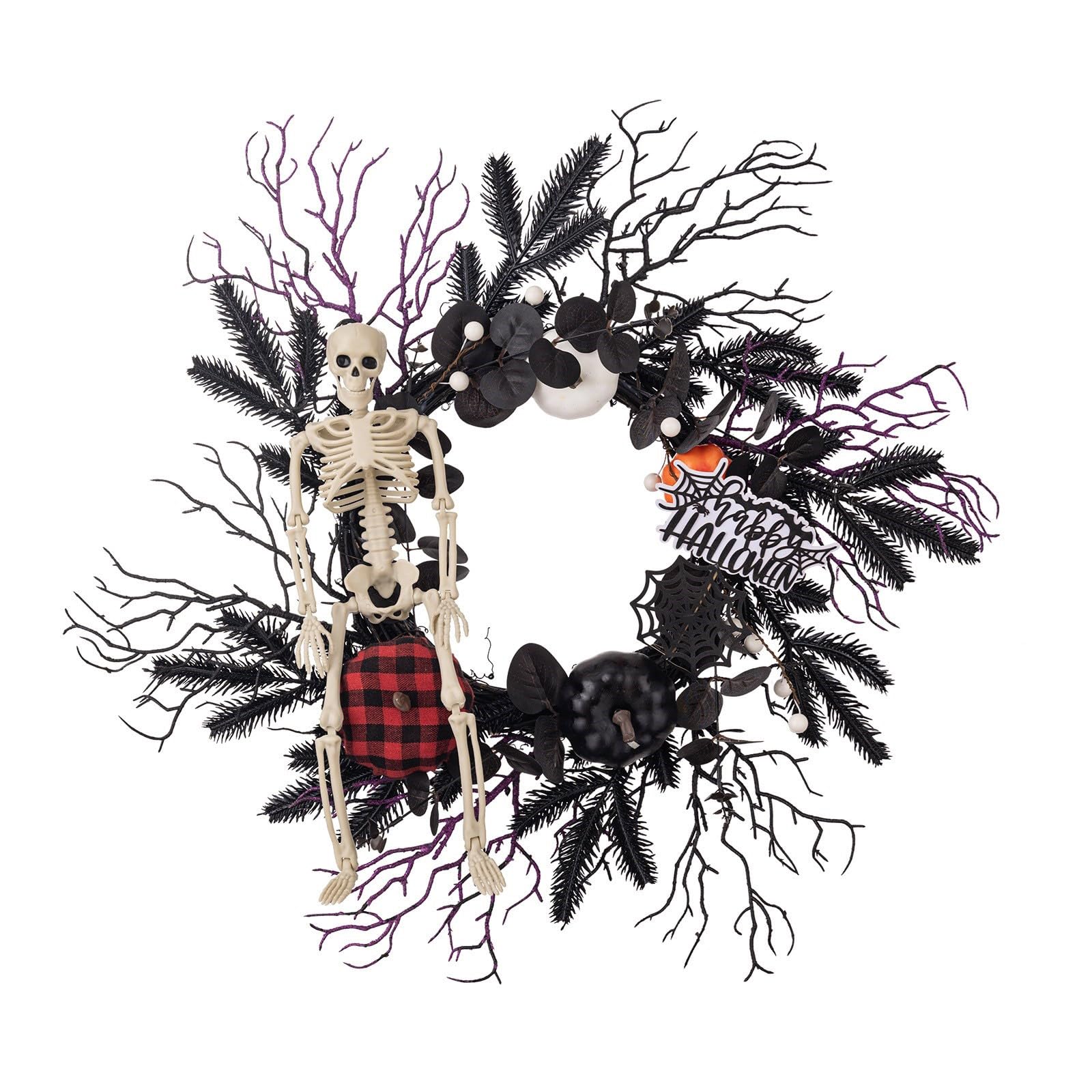 Xinsheinelry Skull Wreath Pendant Hanging Wreath Home Door Sign with Artificial Flower Pendant for Front Halloween Wreaths for Front