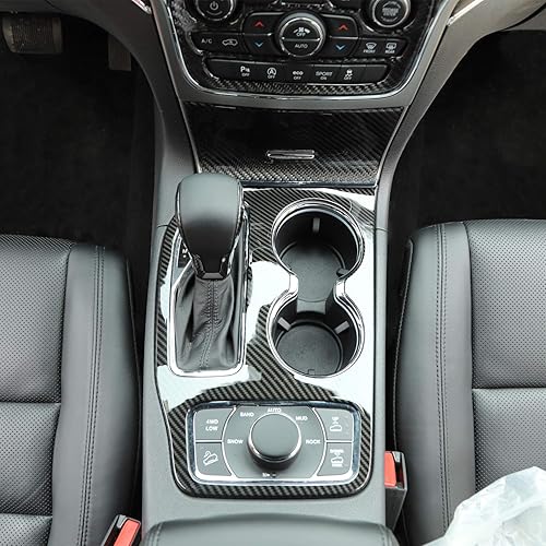 Miniatura 6 de JeCar Kit de moldura interior de cubierta de panel de palanca de cambios para Jeep Grand Cherokee 2016-2020, textura de fibra de carbono