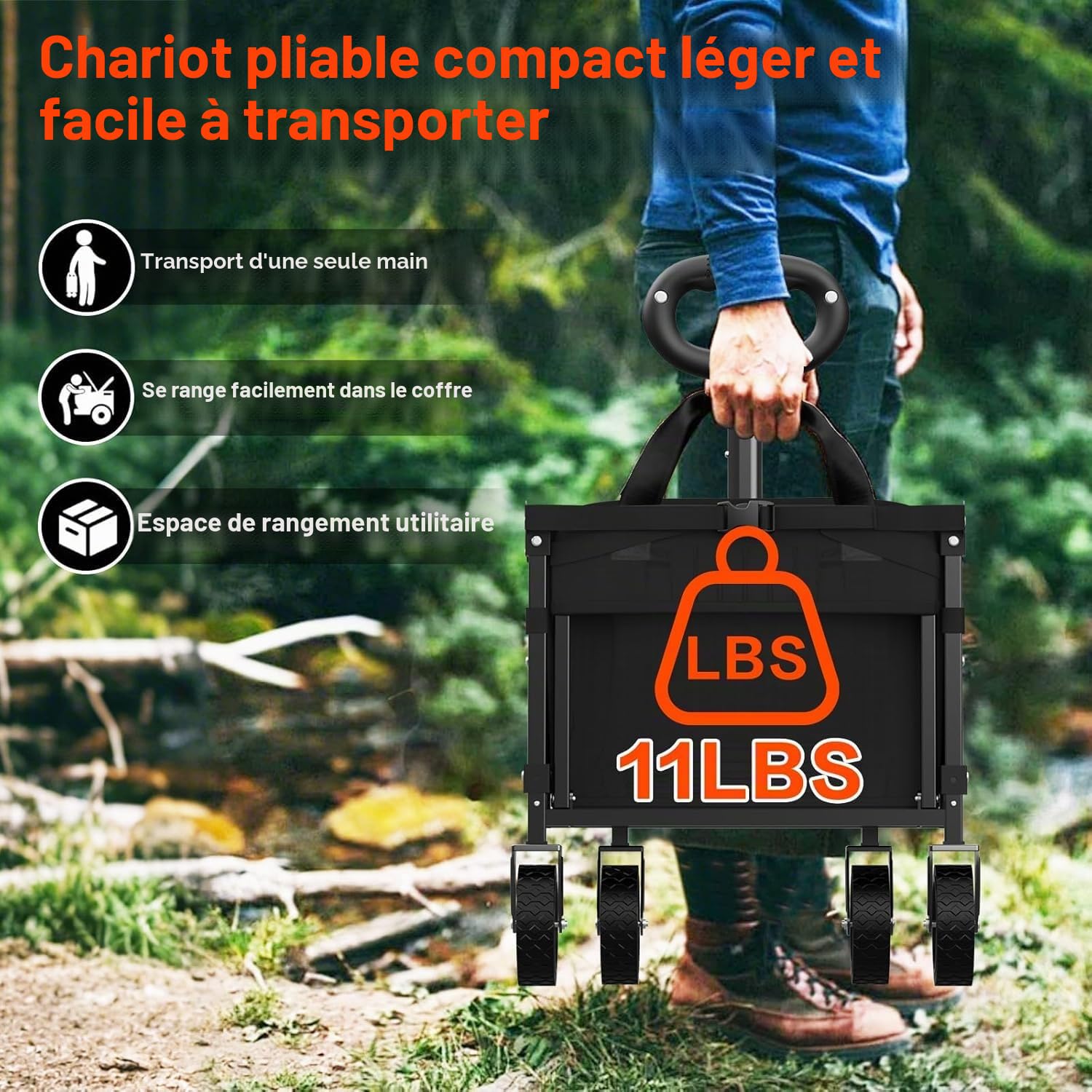 Chariot Pliable 360 LB pour Charges Lourdes, Chariot à roulettes avec hayon, Pliable pour Les Courses, Le Camping, la Plage, Le Jardin