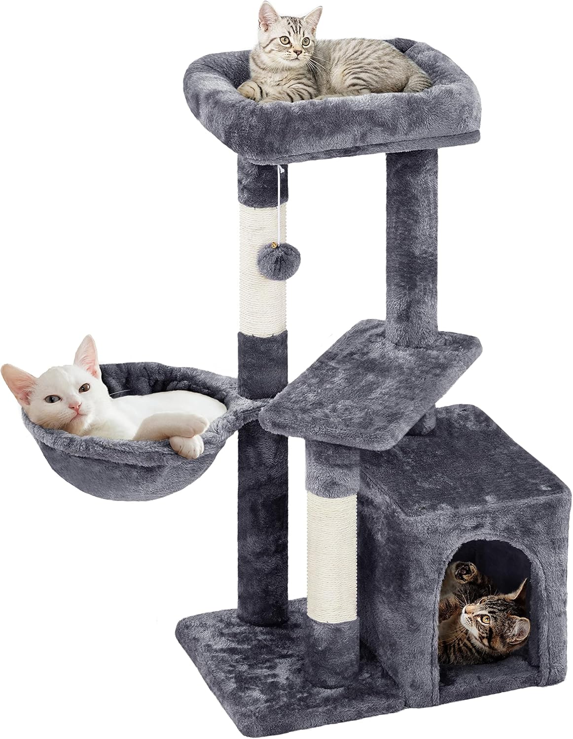 Albero Tiragraffi Yaheetech Per Gatti - 87cm In Sisal E Truciolato, Con Cuccia E Giochi, Grigio Chiaro - Foto 10
