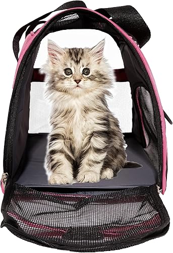 Vista 21 de Transportador para gatos pequeños, transportador de mascotas de lados suaves para gatos, cachorros, mascotas pequeñas, aprobado por aerolíneas