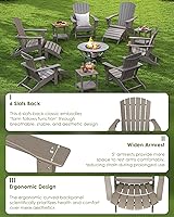 Vista 6 de GREENVINES Juego de 4 sillas Adirondack Plástico HDPE de grano de madera Silla de gran tamaño para hoguera Para todo tipo de clima Marrón