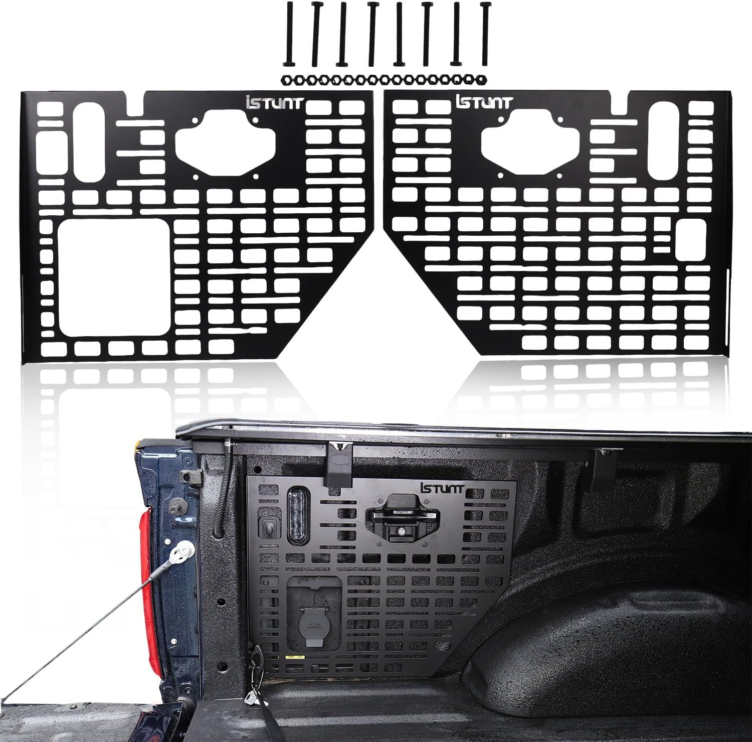 Side Bed Molle Panel Rack Steel Rear Trunk Interior Carrier Cargo Luggage Storage Organizer Horizontal Slot Black Fit for Ford F150 2022 2023 2024 2025 For Ford 2022-2024