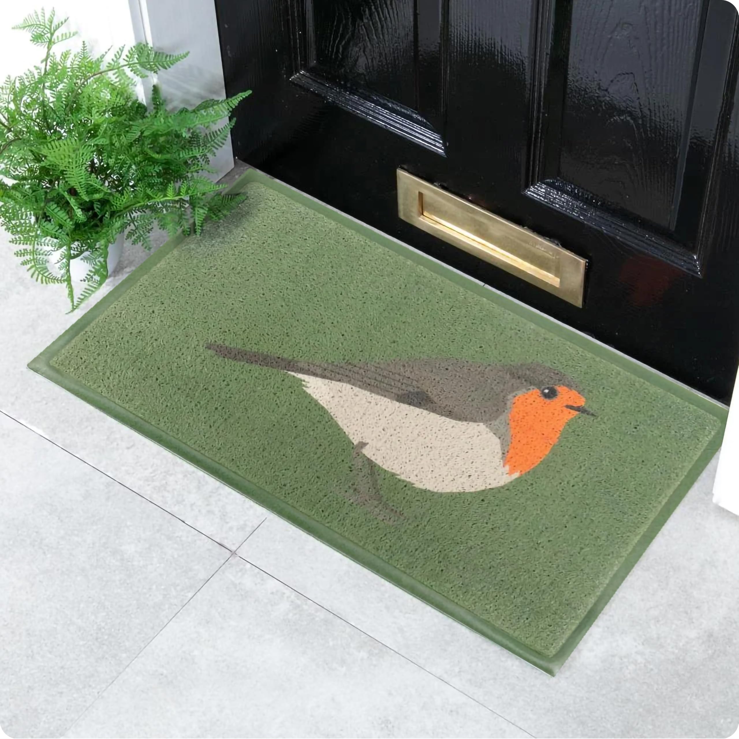 Artsy Mats Green Robin Pattern Indoor & Outdoor Door Mat - Incredibly & Weatherproof Doormats - Non Slip Mat, (90x60 cm)