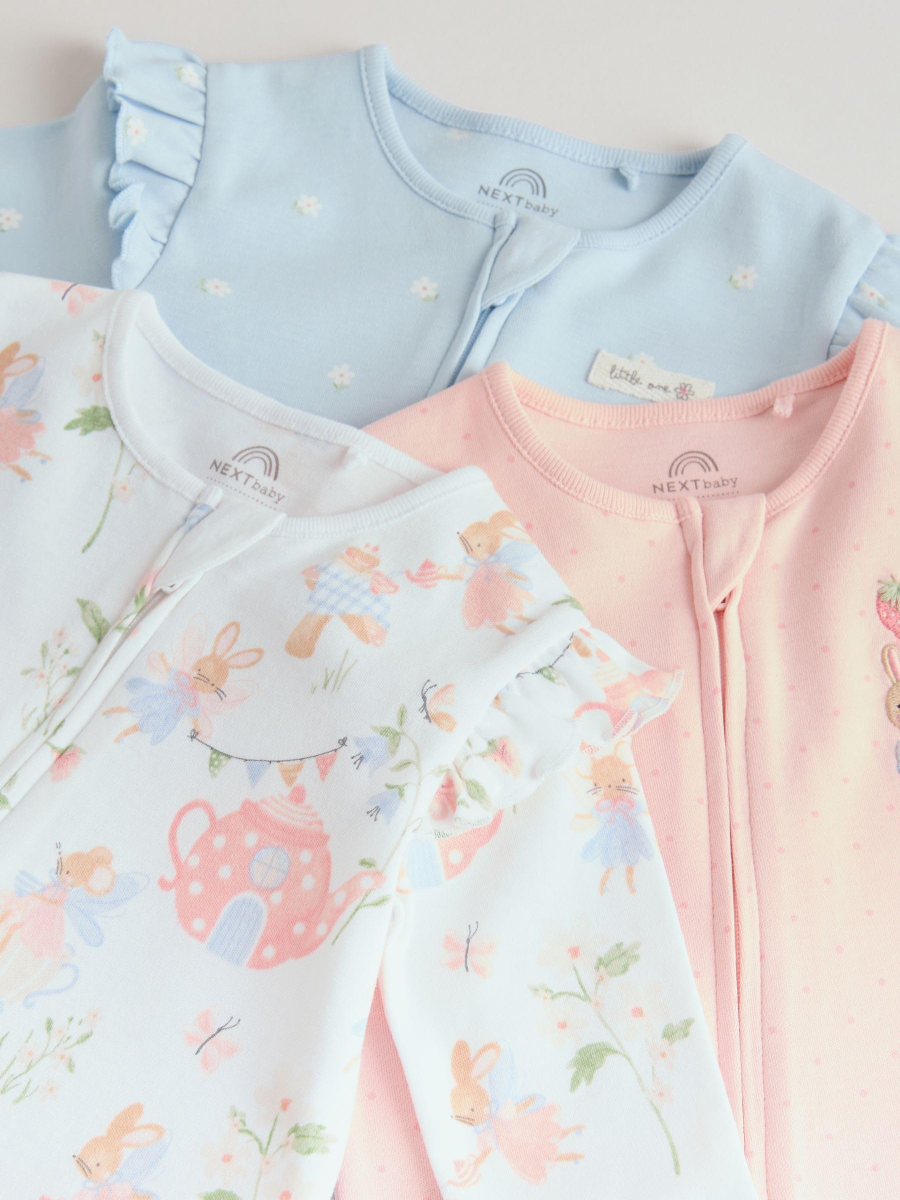 NEXT Bebés niña Pack de 3 Pijamas Tipo Pelele con Cremallera bidireccional para bebé