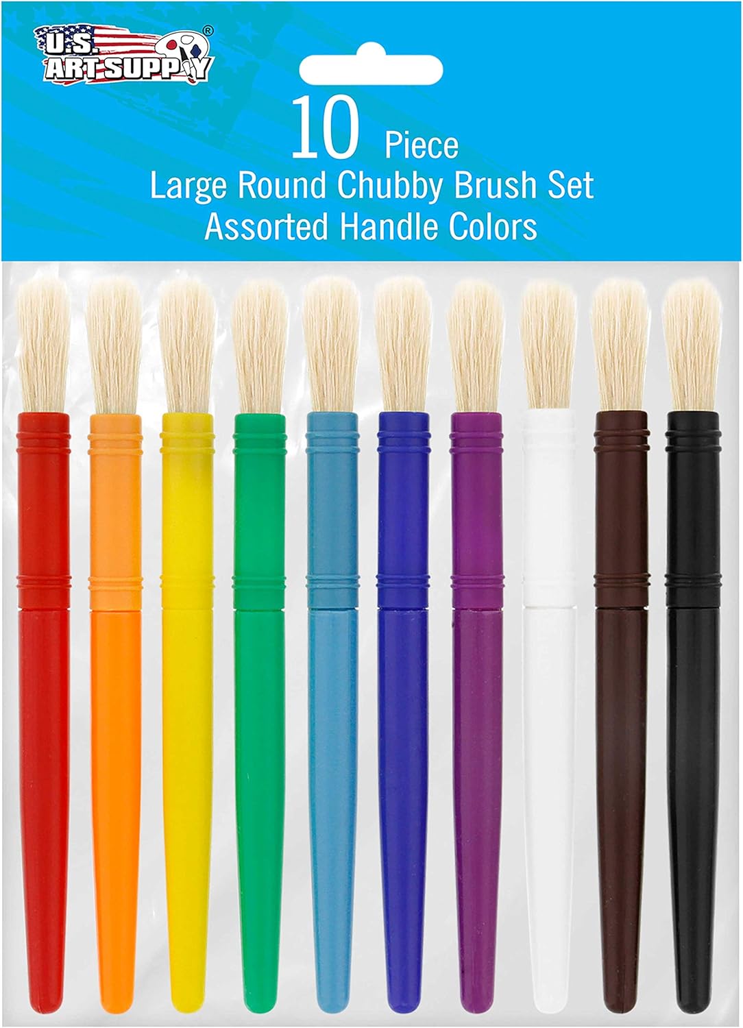 U.S. Art Supply 10-Piece Large Round Children's Chubby Hog Bristle Tempera Paint Brush Set - Fun Kid's Party, School, Student, Class Craft Painting - Beginners Starter Artist Painting Brush Kit : Toys & Games