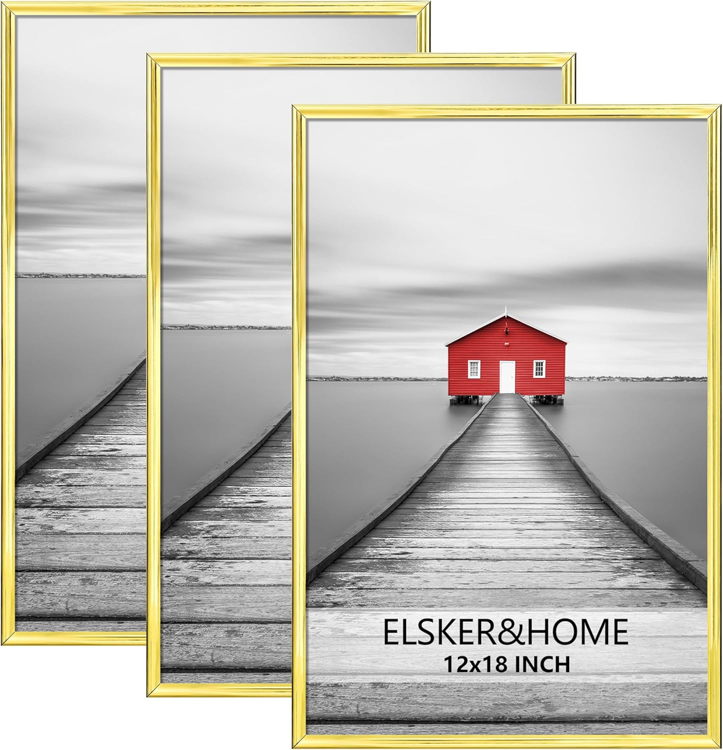ELSKER&HOME 12x18 Poster Frame 3 Pack, Gold Picture Frame for Horizontal or Vertical Wall Mounting, Sturdy and Scratch-proof Gold 12 x 18