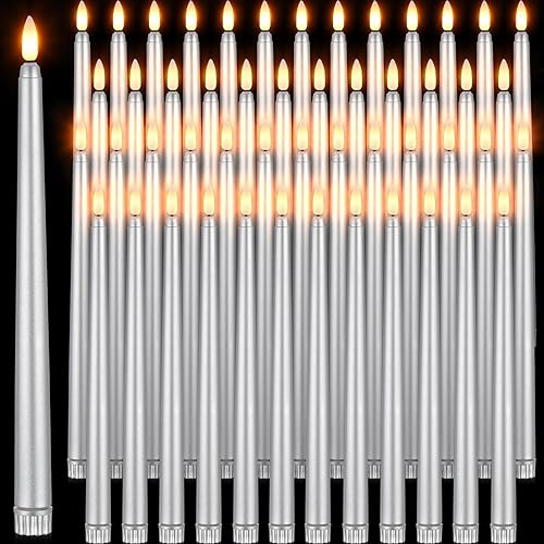 Handepo Paquete de 48 velas cónicas sin llama realistas con luces amarillas parpadeantes de plástico de 11 pulgadas, funciona con pilas, para
