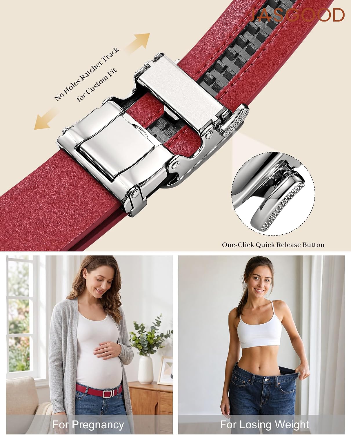 JASGOOD Women Ratchet Leather Belt for Jeans Pants Dress Automatic Buckle image 3