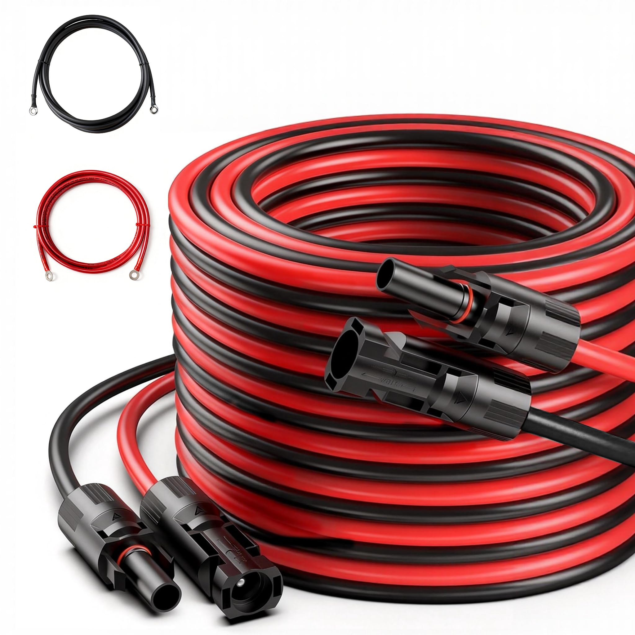 JJN Cavo di prolunga solare da 10 AWG 20 piedi con connettore femmina e maschio, cavo per pannello solare per sistema solare, una coppia (rosso + nero)