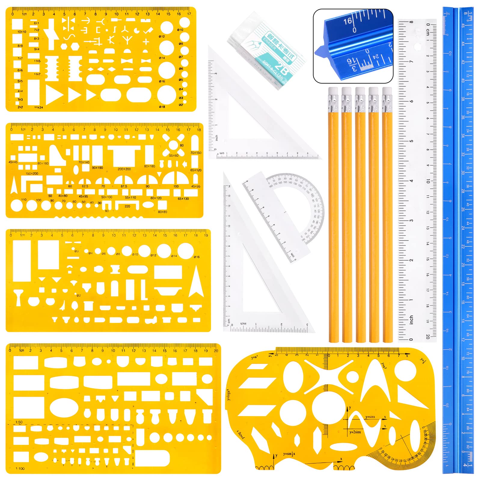Buy Tanstic 13Pcs Plastic Drawing Template Ruler Geometric Drawings