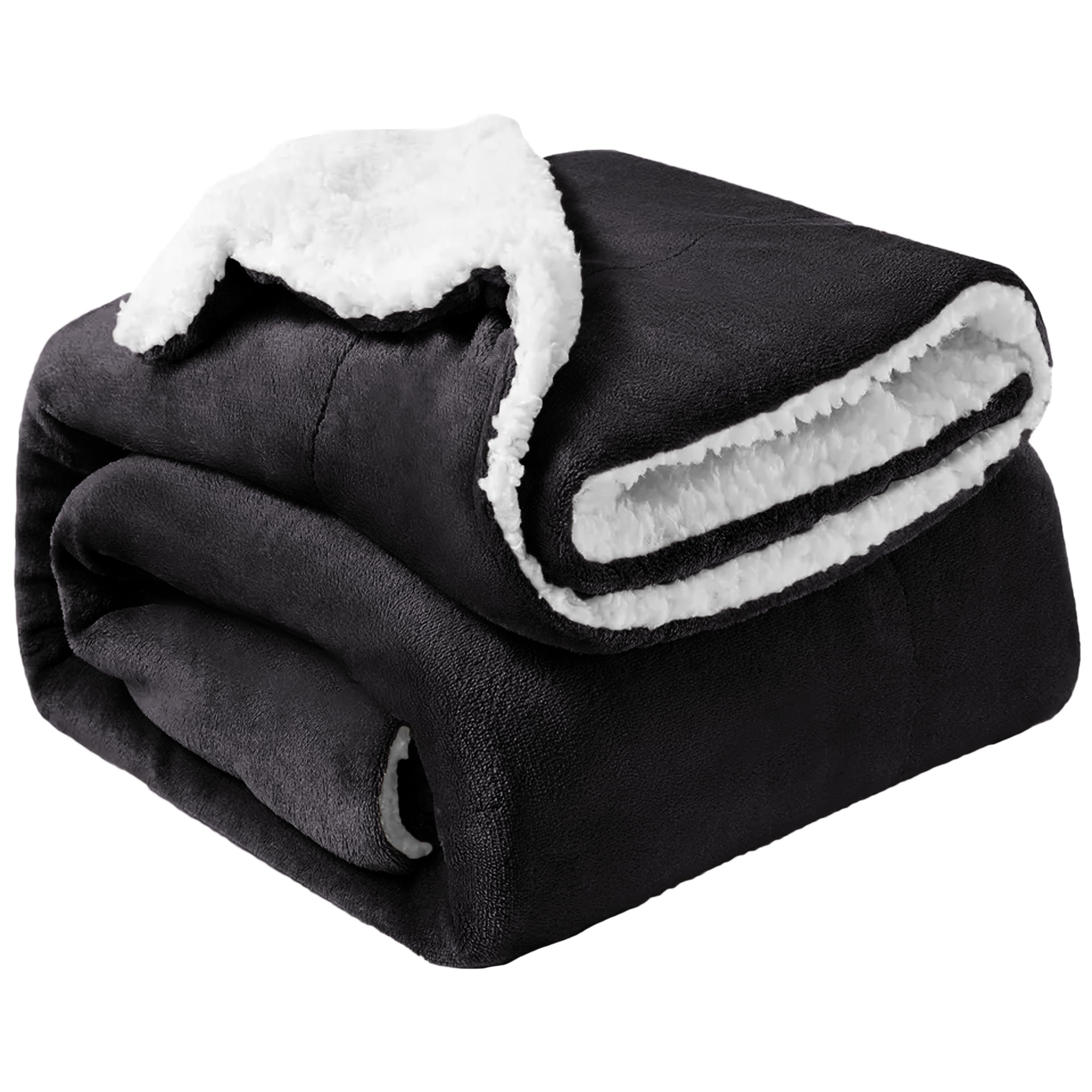 Oxford Homeware Black Sherpa Fleece Blanket Reversible Throw Blankets Soft Fluffy Thick Blankets Microfiber Plush Blanket For Bed, Couch (, Super King (230 X 270 Cm))
