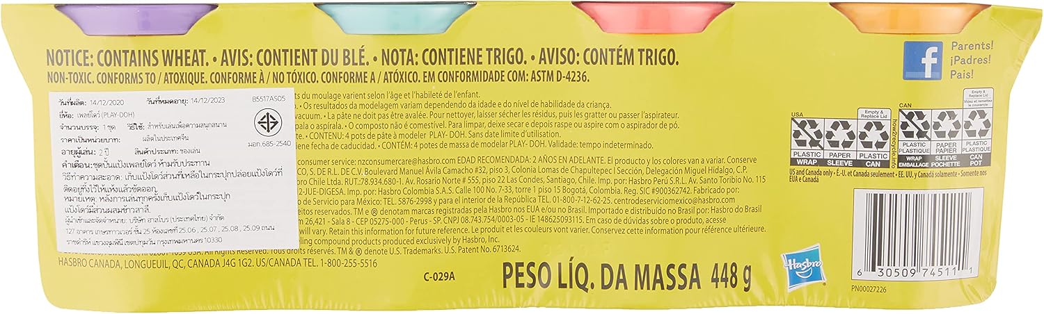 Hasbro E4867AS00 Play-Doh Modeling Compound 4-Pack of 4-Ounce Cans (Wild Colors) - Assorted Colors