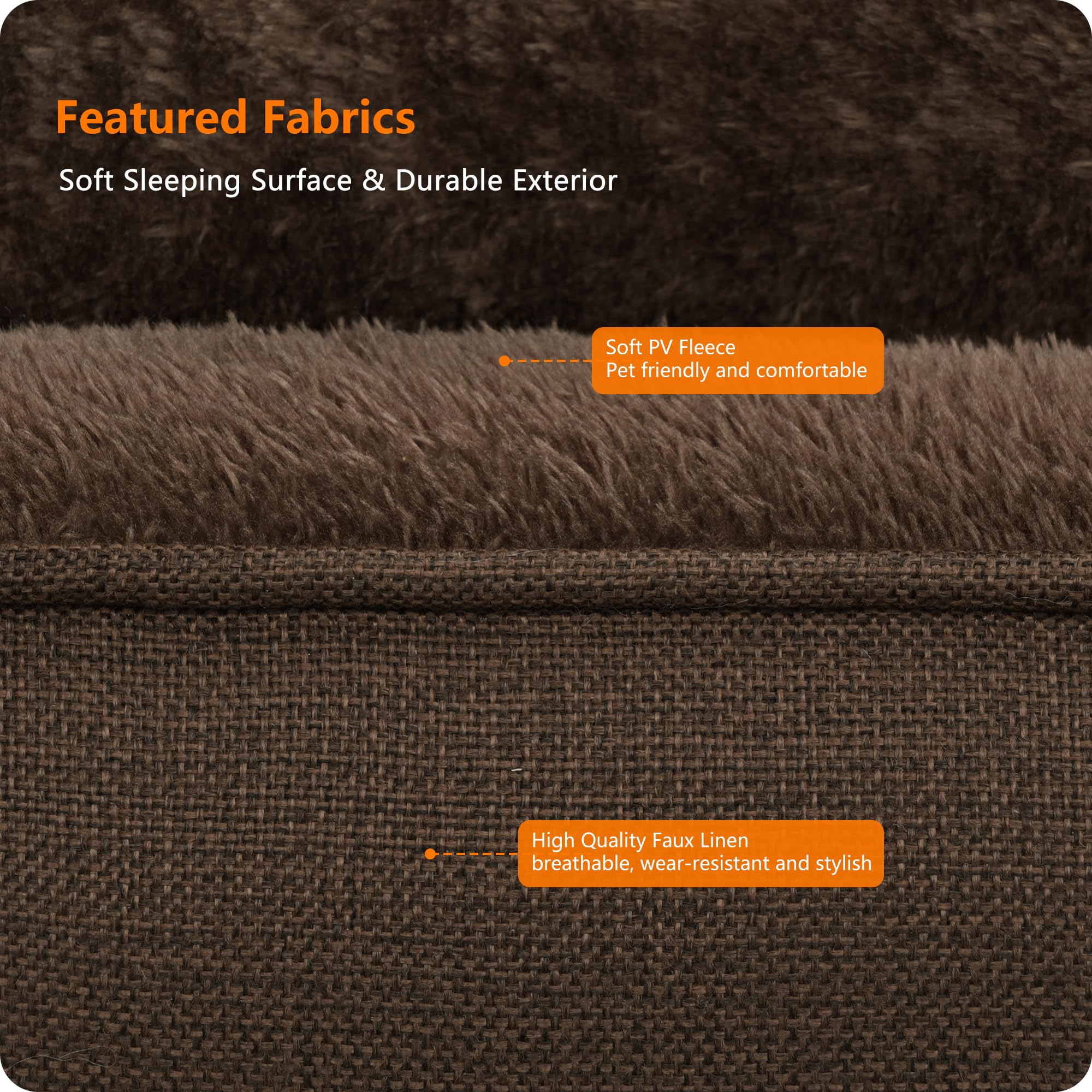 HMTOPE Cama para perros, Cuna y Cojín para perros, Sofá para perros, Cesta extraíble y lavable, marrón, 110 x 86 x 26 cm