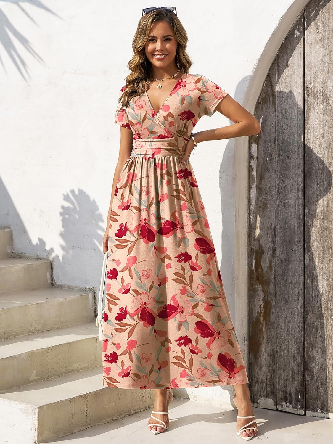 Gracyoga Women's Summer Dresses 2025 Short Sleeve Maxi Dress Casual V Neck Flowy Sundress with Pockets - Image 5