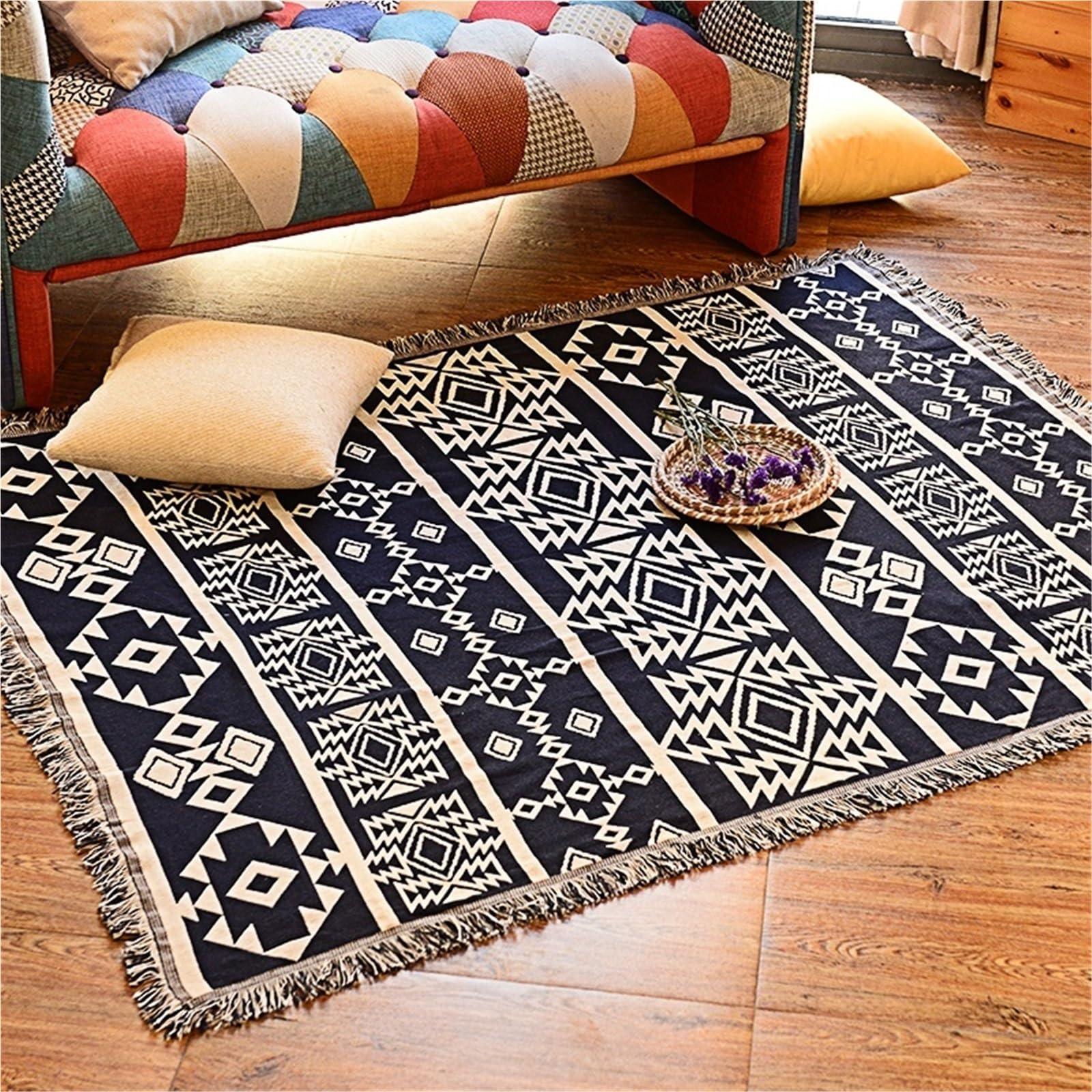 Tapis de Pique-Nique, Couverture canapé décorative, tricotée, Serviette, literie Voyage, Tapisserie de Pique-Nique pour Barbecue(Black,90x150cm)