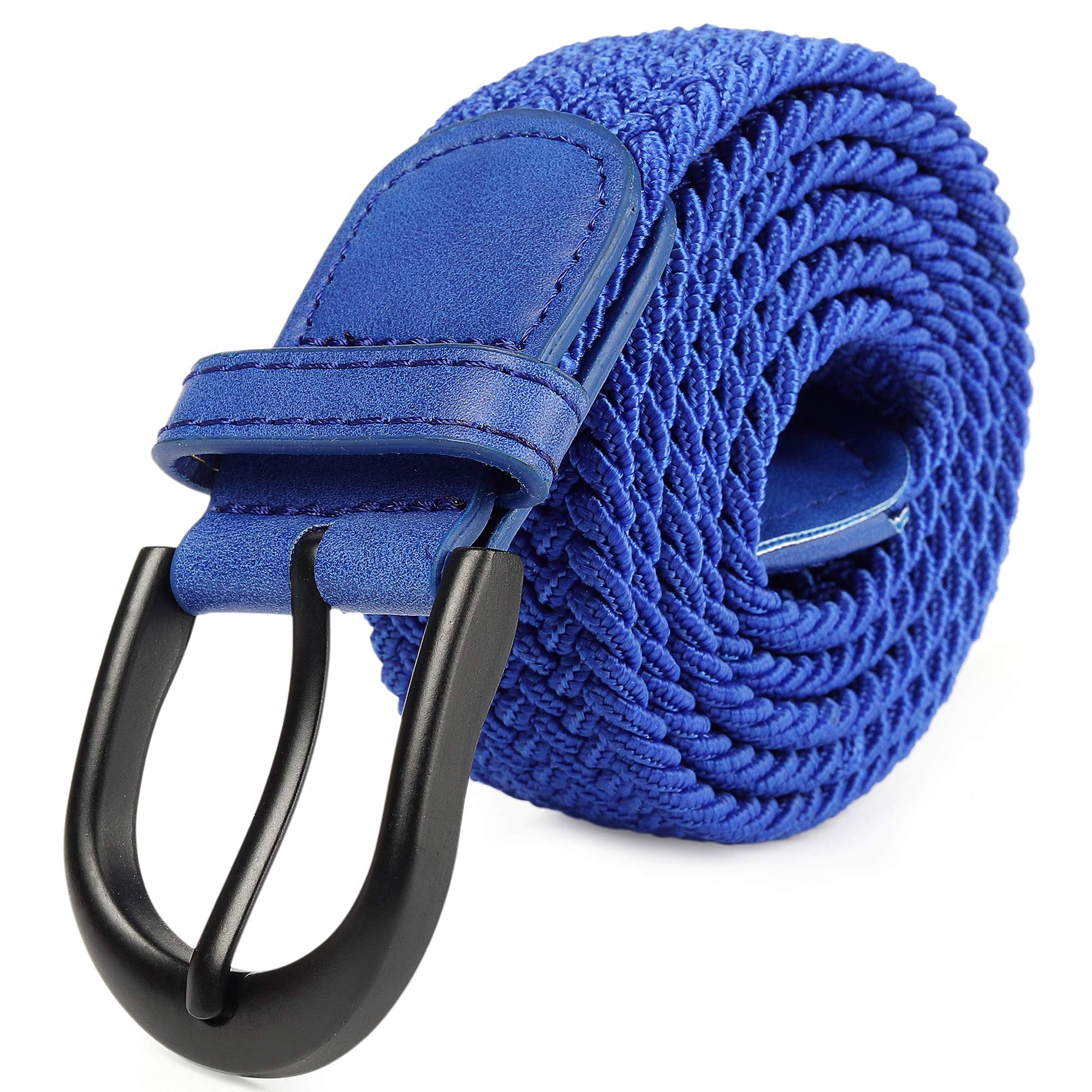 Mile High Life Men's Blue | Braided Stretch Elastic Belts | Pin Oval Solid Black Belt Buckle | Pu Loop End Tip /Wo/Junior(, XX-Large)