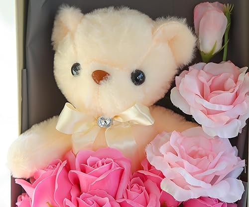 Miniatura 4 de Bonito ramo de oso  Ramo de oso de peluche hecho a mano con bonita flor de jabón para cualquier ocasión, cumpleaños, despedida de soltera,