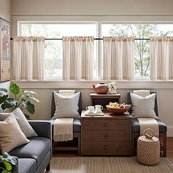 Amazon.com: jinchan Striped Linen Kitchen Curtains 24 Inch