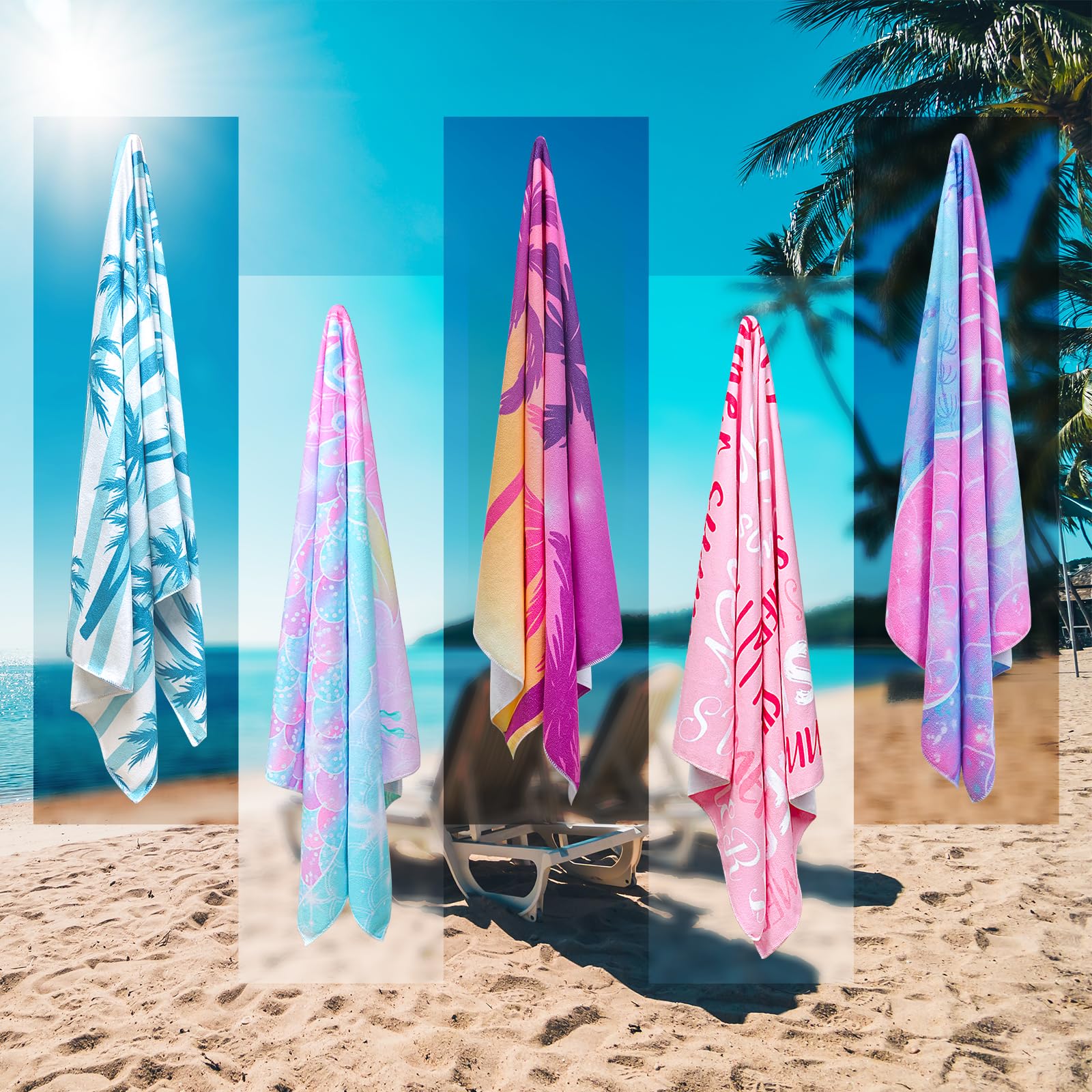 Wonrizon Microfiber Mermaid Beach Towel – Quick Dry, Sand Proof, 63"x31" Lightweight Travel Towel