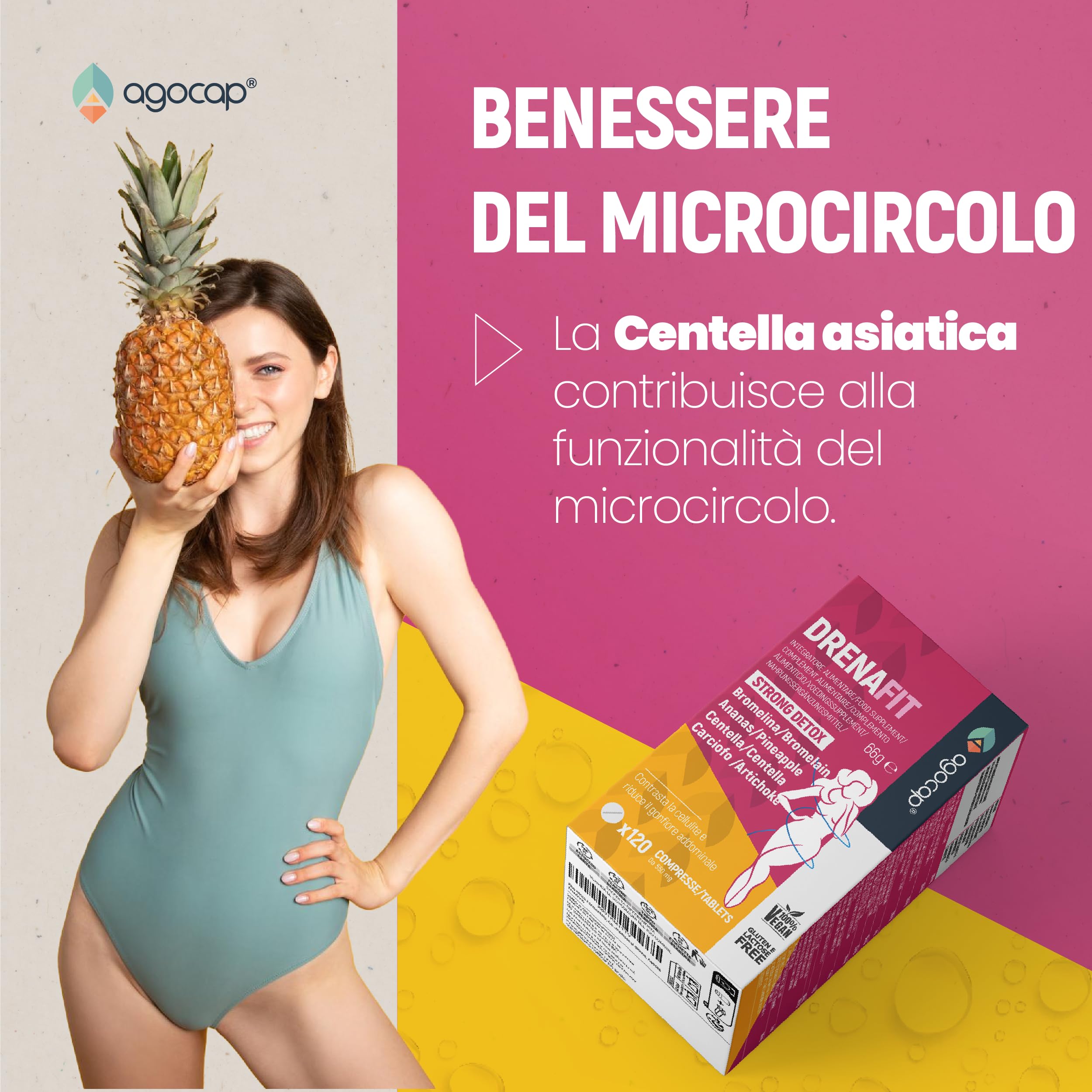 Drenante Linfatico con Bromelina, Centella Asiatica e Finocchio – Supporto Drenaggio Liquidi e Benessere Corpo, Antiossidante con Bromelina forte, Carciofo e Tarassaco – 120 cpr Agocap - 4