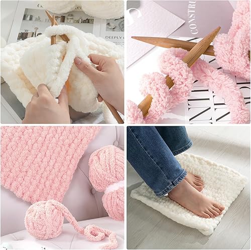 Vista 31 de HOMBYS Hilo de felpilla grueso verde salvia para tejer a mano, esponjoso, suave, jumbo, hilo súper voluminoso para manta gruesa, hilo para tejer