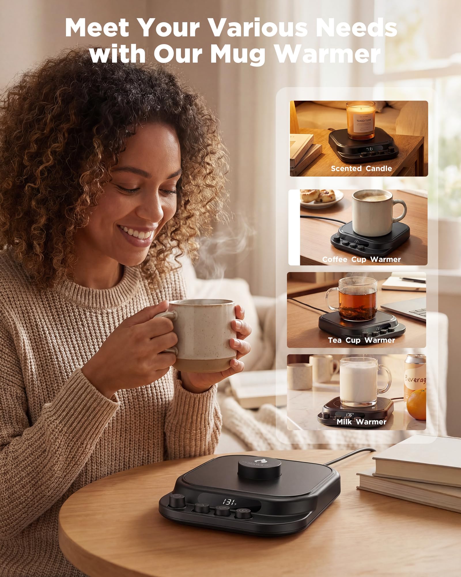 Calentador de tazas de café, calentador de tazas de calentamiento más rápido con visualización de temperatura, calentador de velas inteligente, ideal para regalos y accesorios de café, ajustes y