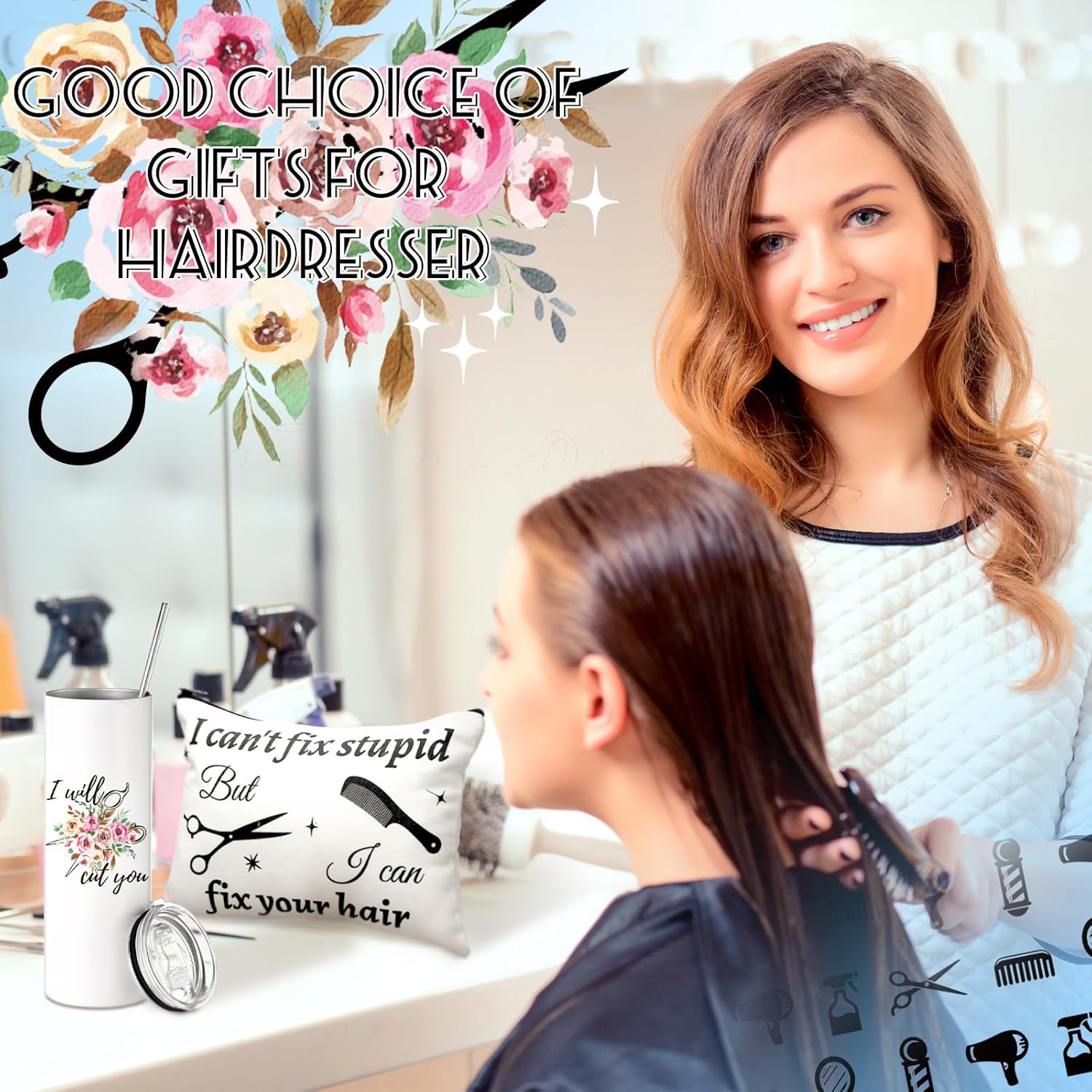 5 Set Christmas Hairdresser Gifts for Women Hair Stylist Appreciation Gift Set Hairstylist Makeup Bag Mugs Socks Keychain Acrylic Christmas Accessory Gifts for Hairdresser - Image 4