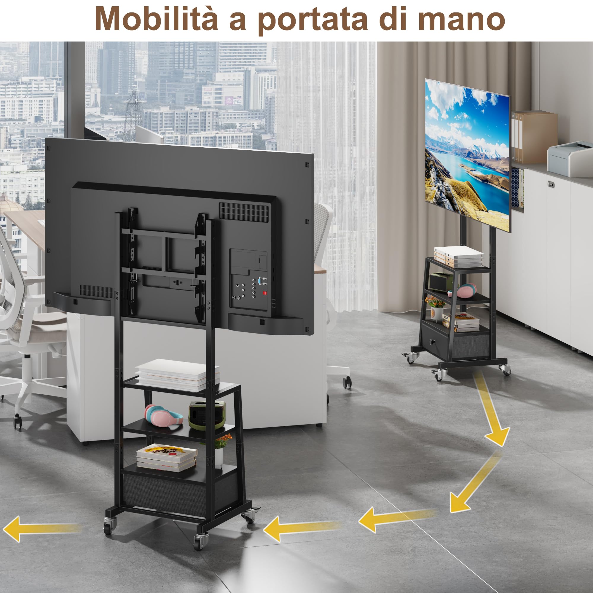 TV Trolley conRuote e Cassettiera M移动式电视架 黑色 - Dettaglio