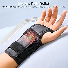 FREETOO Wrist Brace for Carpal Tunnel,[New Upgrade-Anatomically shaped] Adjustable Wrist Support Splint for Men and Women,Hand Brace for Pain Relief, Tendinitis,Arthritis,Right Hand,Large,Black-Rose Red