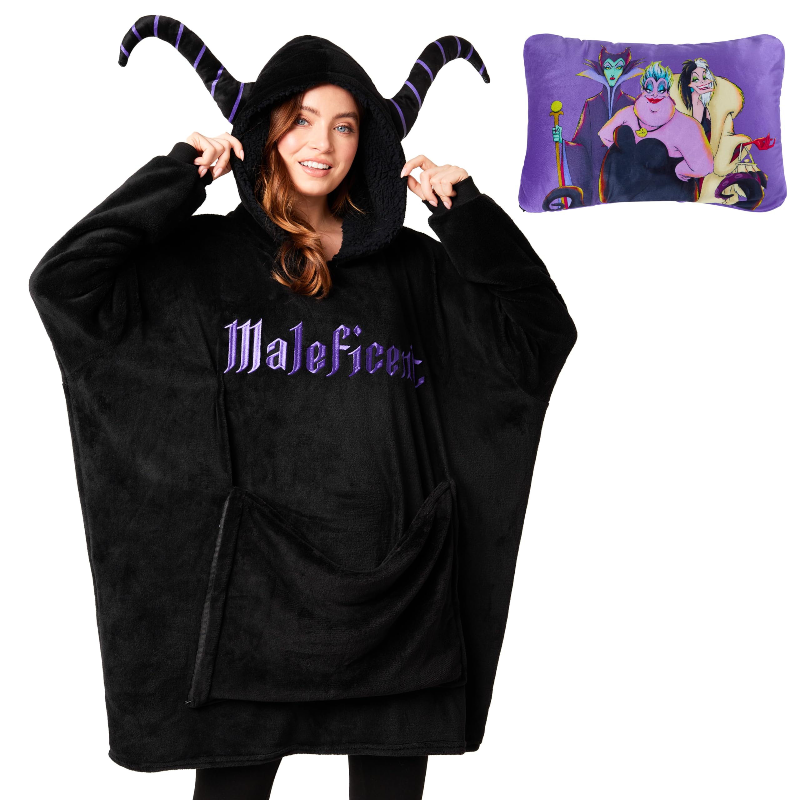 Disney Women's Black Maleficent Blanket Hoodie 2 In 1 Oversized Fleece In