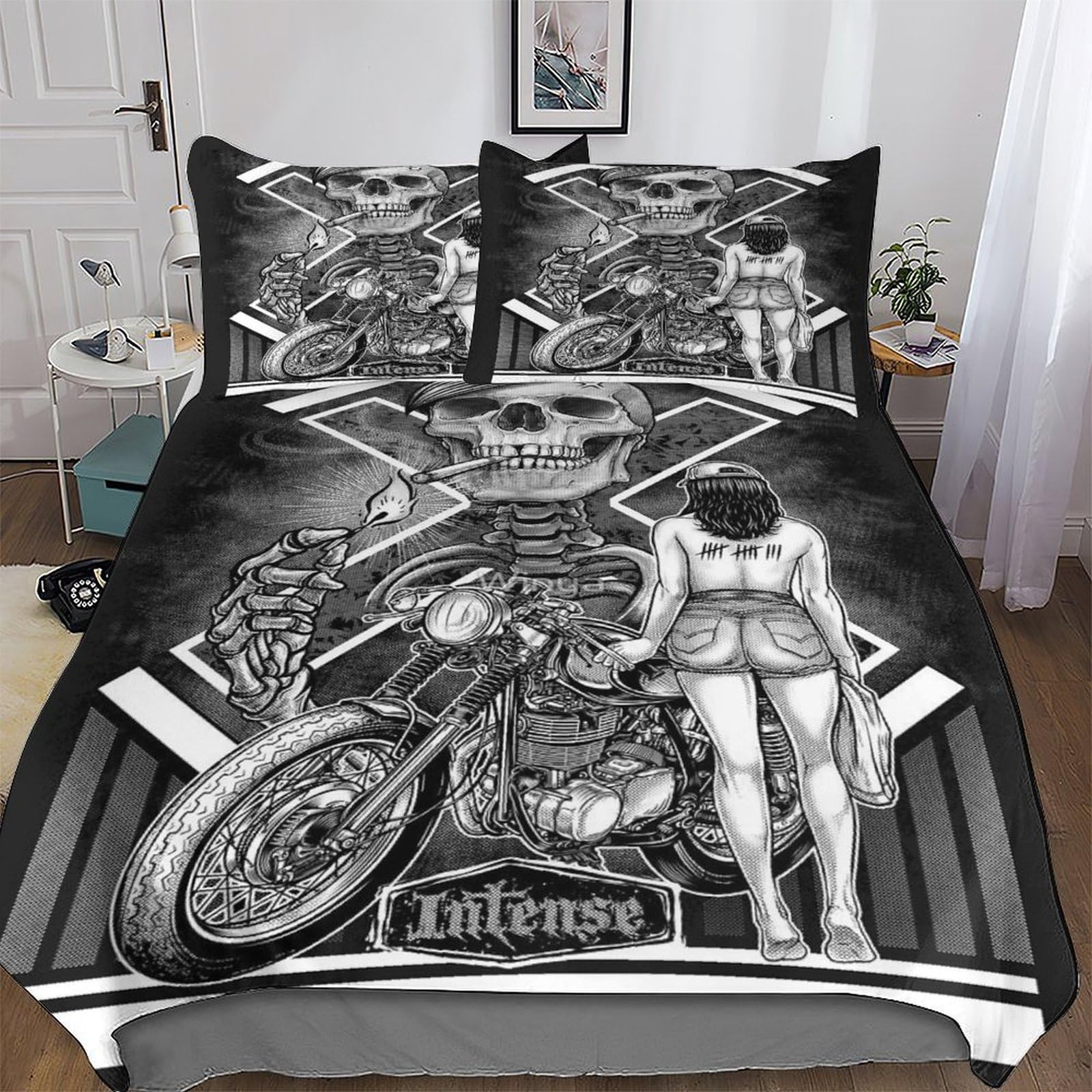 PPZYY Gothic Skull Duvet Cover Set with Pillowcase Soft Microfiber Bedding Set Comforter Cover for Adults Kids 3Pcs Quilt Covers King(220x240cm)