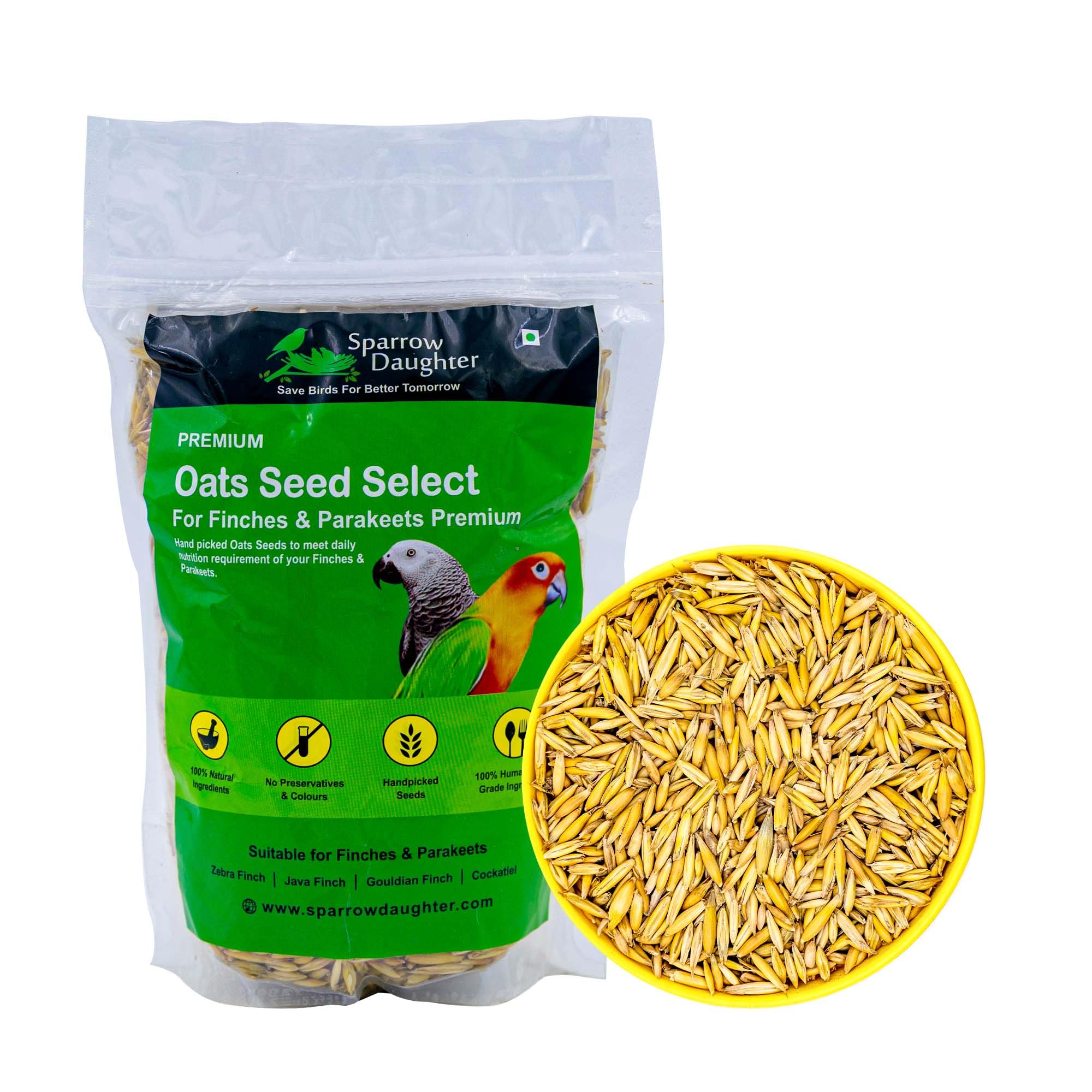 Sparrow Daugther Premium Oats Seeds Bird Food | Natural High-Energy Daily Feed for Finches, Budgies, Parakeets, Lovebirds, Cockatiels & Parrots | Suitable for All Life Stages (900g)