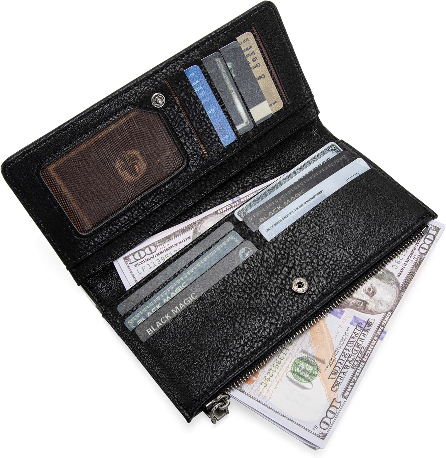 Montana West Wrangler Cow Print Bifold Wallet Women's Wallets, Card Cases & Money Organizers Women Credit Card Wallet for Ladies Female Cash Wallett Black Wallets with Smooth Zipper - Image 6