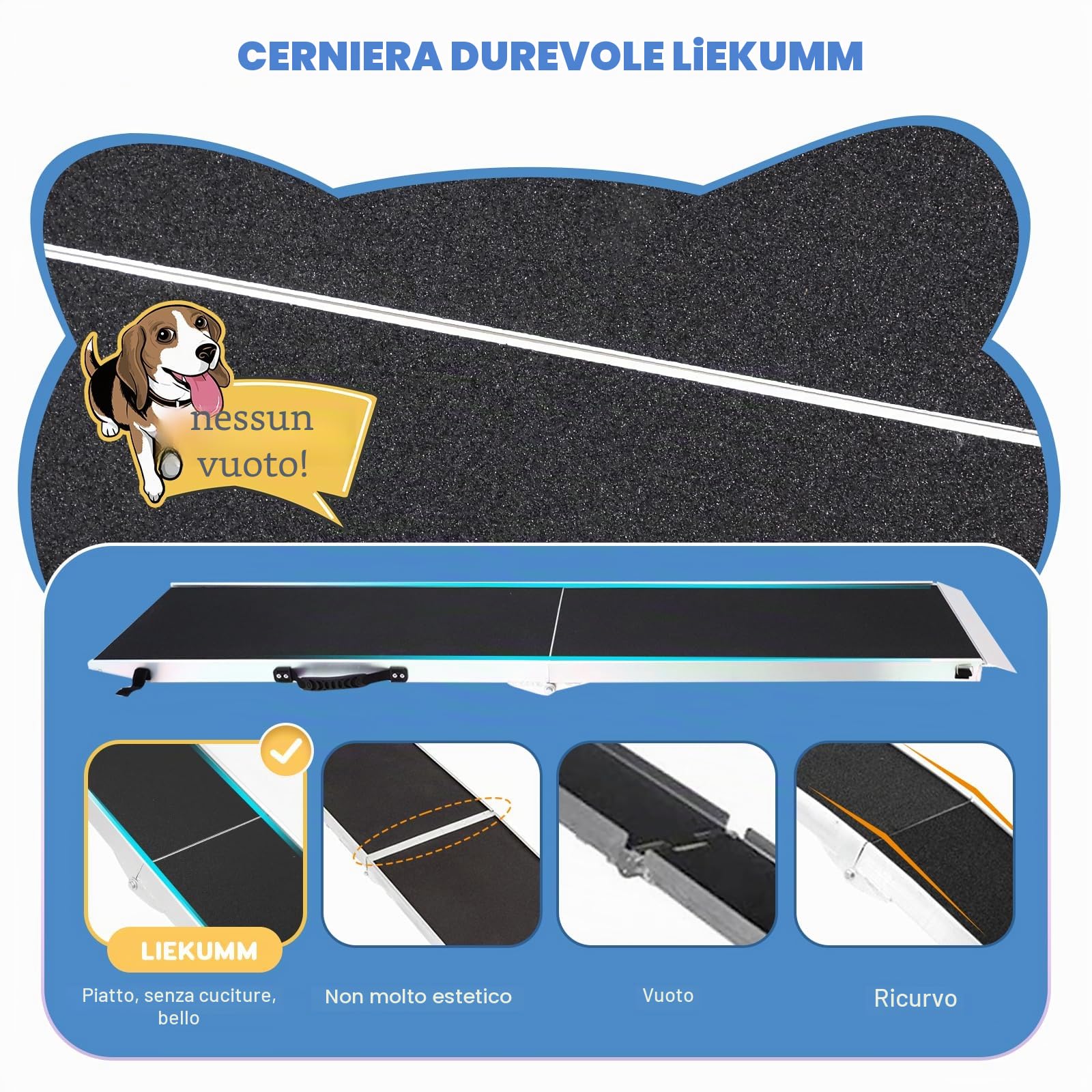 LIEKUMM Rampa per Cani, 184,5 cm Rampa auto cane pieghevole, Capacità 180KG Rampa da Auto per Animali in alluminio con superficie antiscivolo