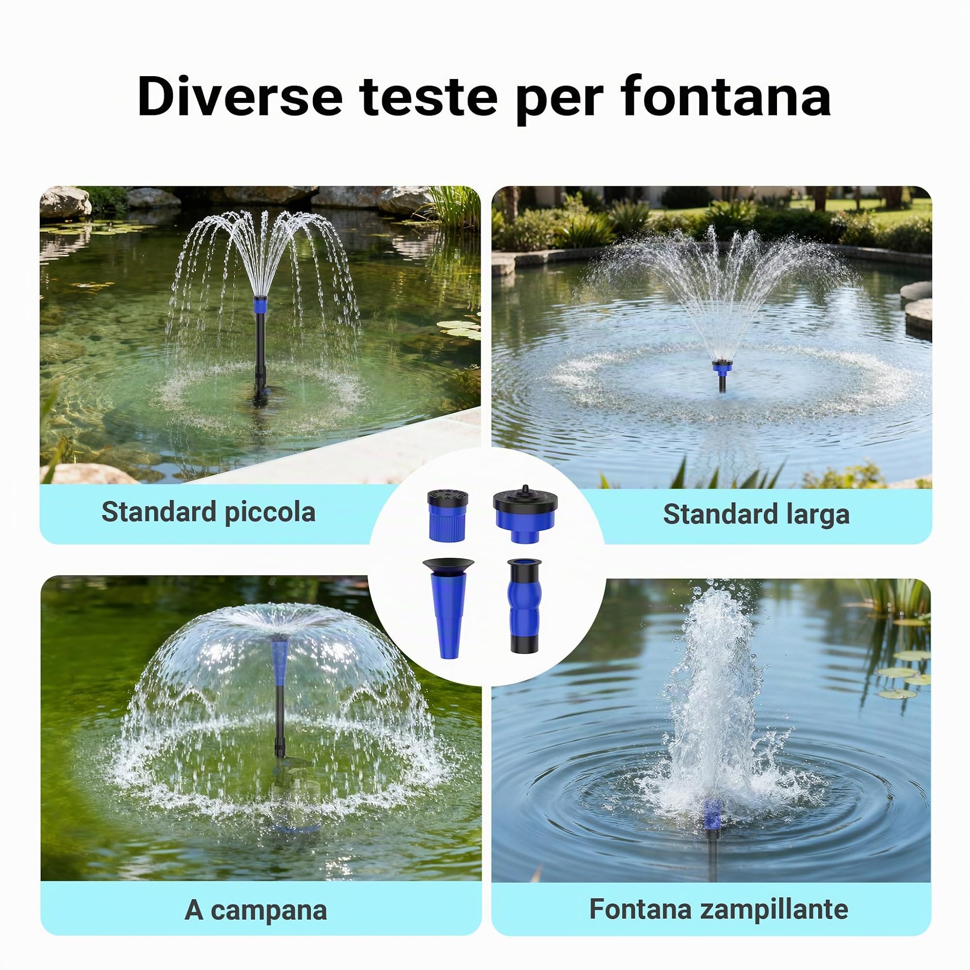 Wiltec Pompa per fontane in acciaio inox da 50 Watt 1.750 l/h Con 3 accessori per giochi d'acqua