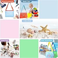 Vista 7 de UTTPLL Bolsa de playa de malla colorida ajustable para niños, bolsa de red de secado rápido para conchas marinas que recolecta arena juguete