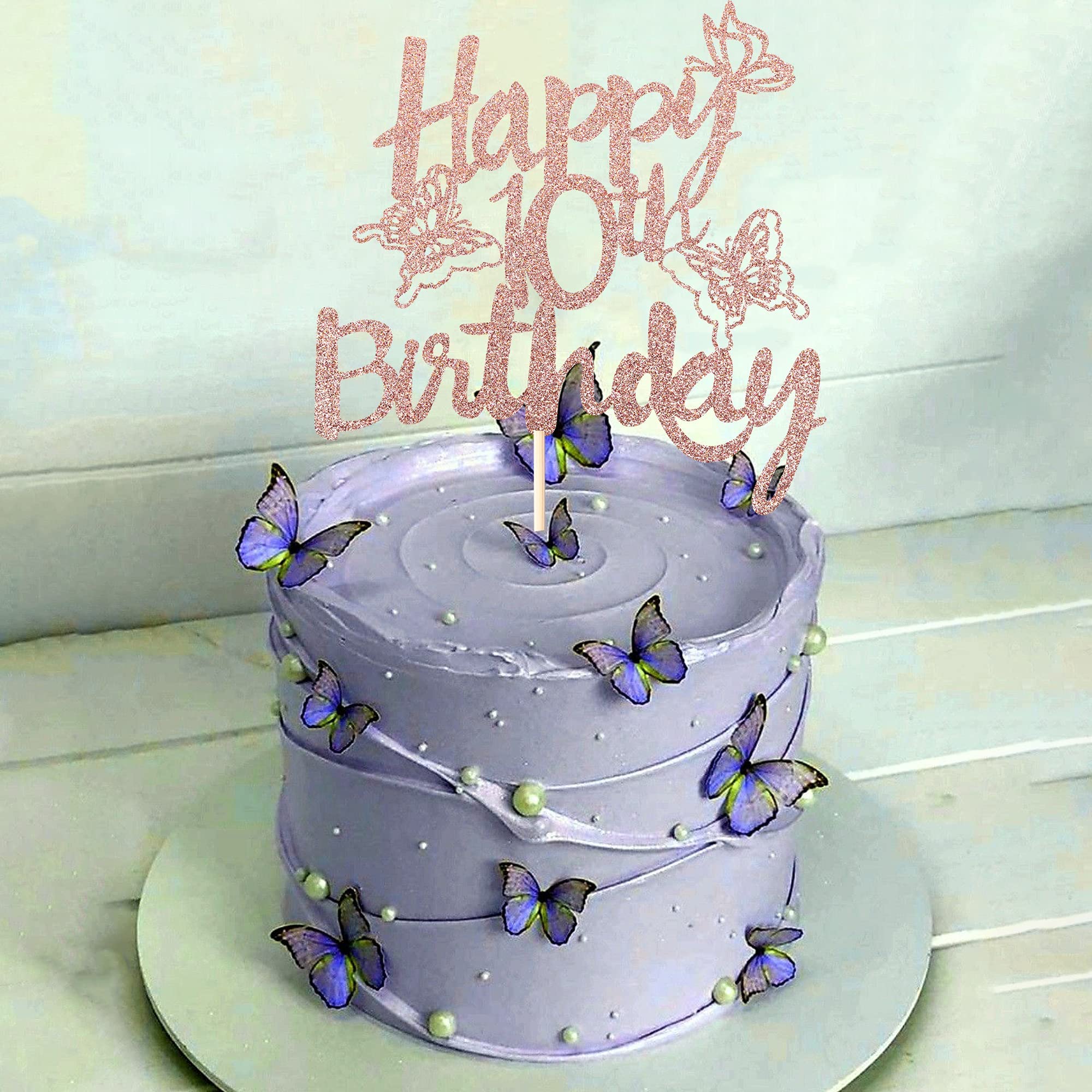 Décoration de gâteau pour le 10e anniversaire de fille - Hello 10 - Cake Topper en or rose - Décoration de gâteau - Garçon de 10 ans - Paillettes pour anniversaire