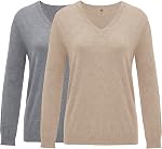 Arach&Cloz 2 Pack Womens Sweater Fall Trendy 2025 Lightweight Soft V Neck Long Sleeve Casual Shirt Tops Winter Clothes