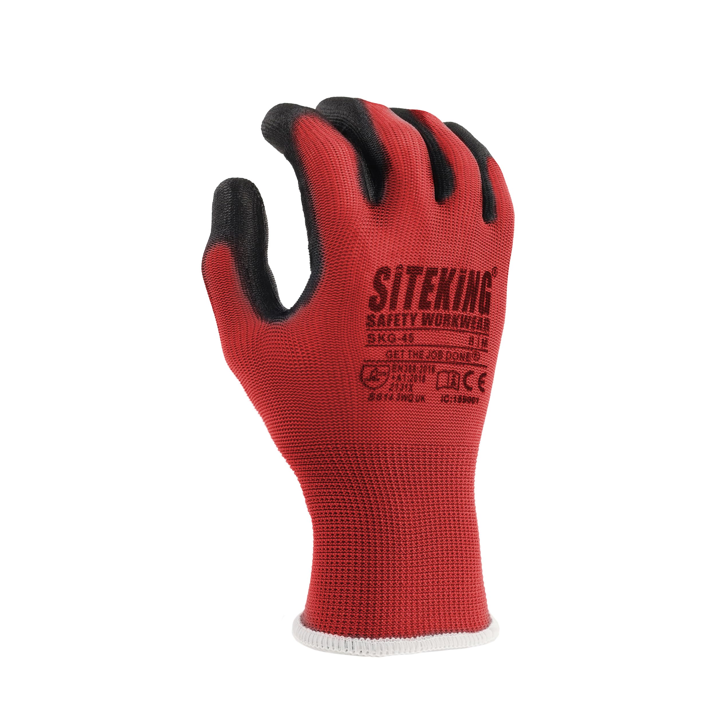 SITE KING PU Palm Work Gloves 12 Pairs – Safety Grip Gloves for Precision Tasks, Construction, Warehouse & Gardening – Breathable, Durable (Red, M)