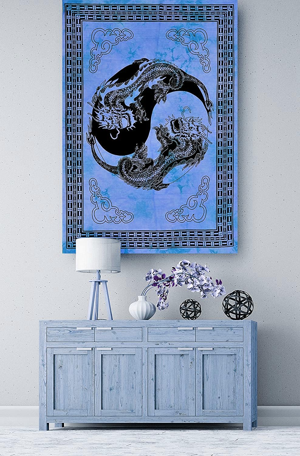 AVA Collections Blue Wall Hanging Tapestry Yin Yang Cotton Tie Dye Poster Wall Decor Bohemian Wall Art Hippie Bedroom Living Room Décor (Blue - Image 2