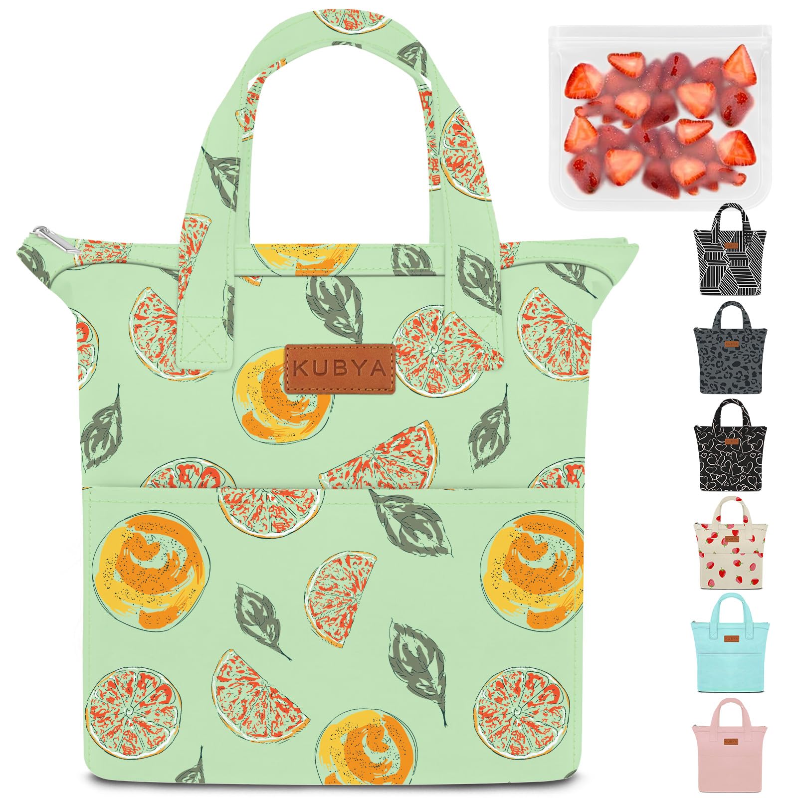 KUBYA Lunch Box for Women, Lunch Bag for Women Men Adult Simple Lunchbox Reusable Lunchbag Insulated Lunch Boxes Large Capacity Cute Lunch Tote Bag, with Food Storage Bags for Work, Office or Picnic