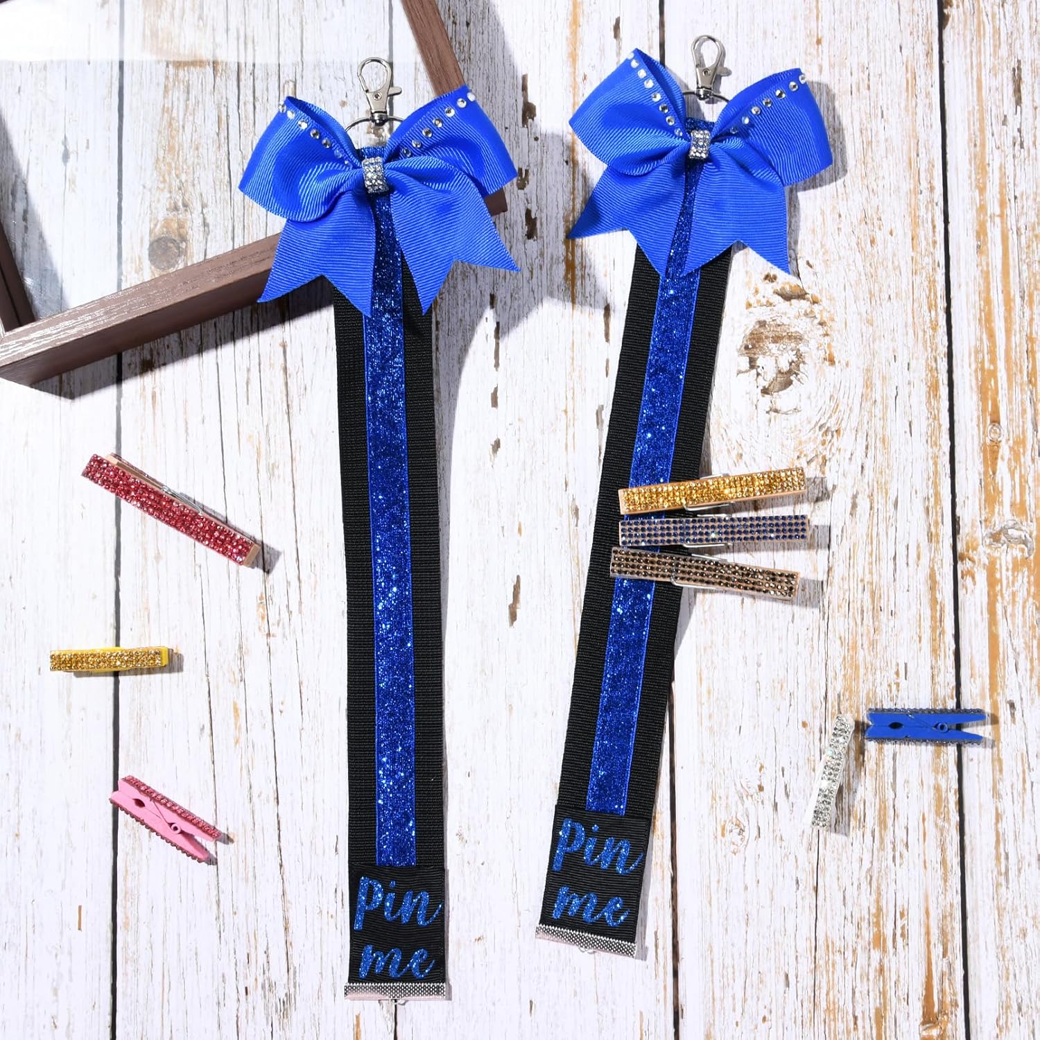 DEEKA 2 PCS Cheer Pin Strap Pin Me Ribbon for Backpack Glitter Cheerleader Keychain Cheer Gifts Bow Holder - Image 5