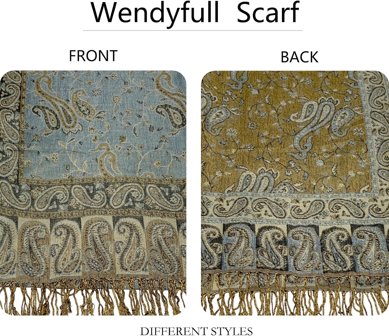 Pashmina Scarf for Women Shawls and Wraps Reversible Paisley Vintage Jacquard Soft Silky Rave Scarves Men - Image 3