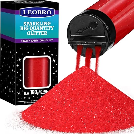 LEOBRO Red Glitter, 150g/5.29oz Red Fine Glitter, Craft Glitter for Resin, Crafts, Tumbler, DIY Party Decorations, Rose Red