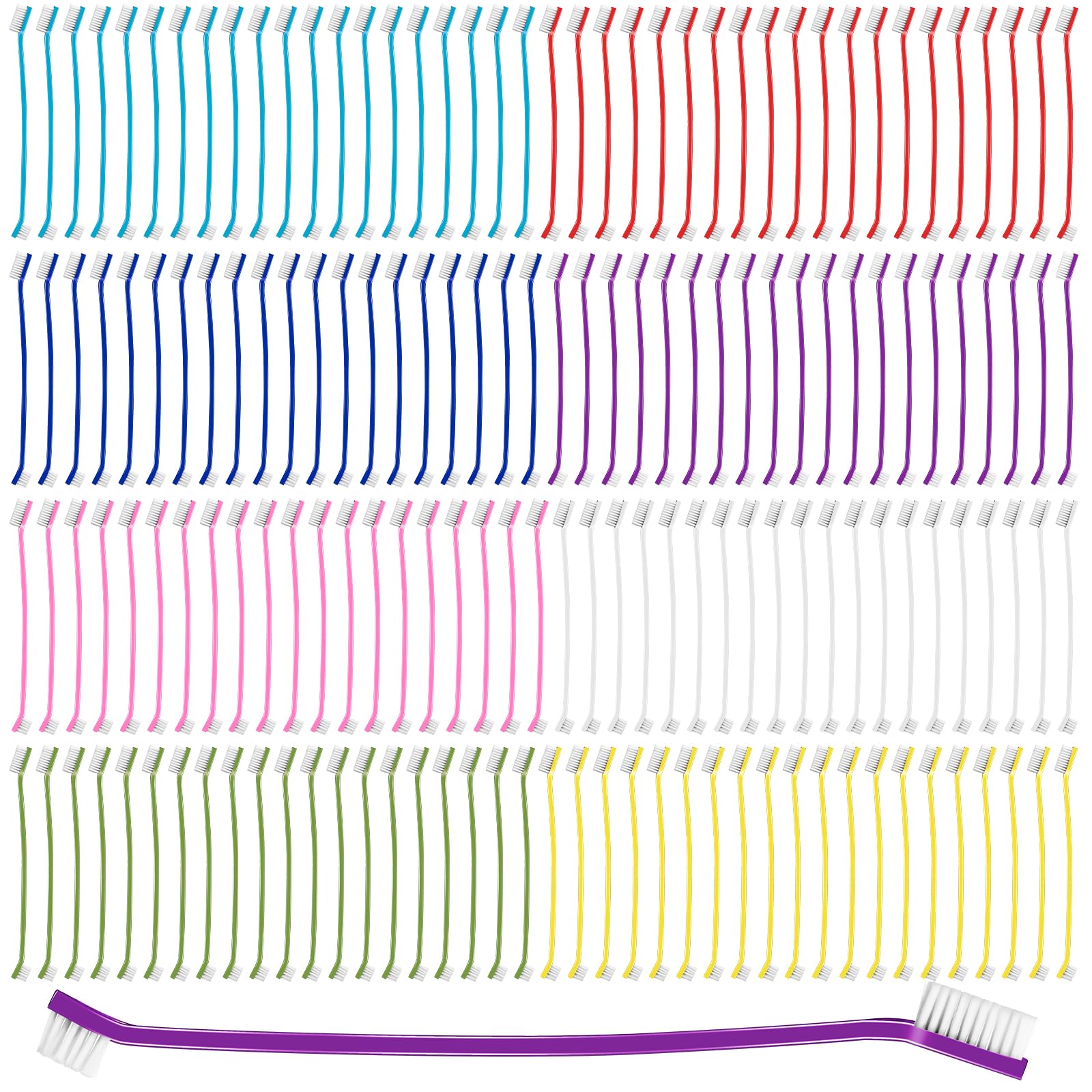 Lot de 160 brosses dentaires à double tête pour chien en vrac, brosse à dents à long manche pour chiot, grand et petit chat, 8 couleurs, matériau PP, nettoyage manuel