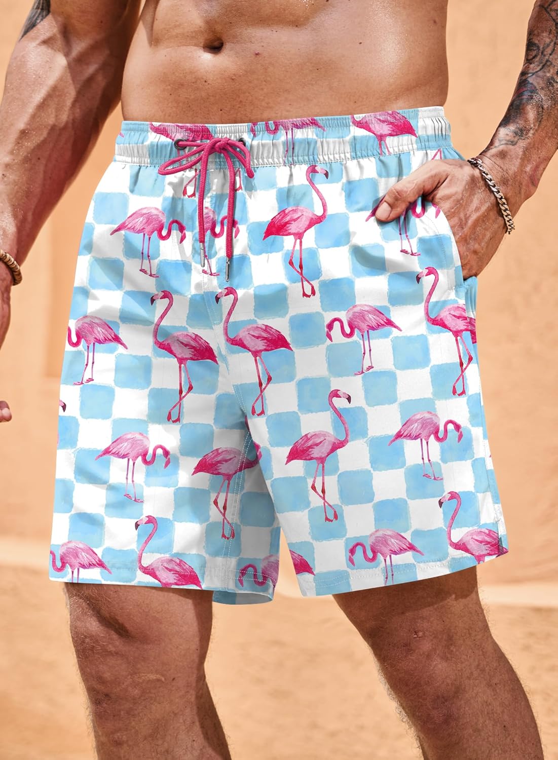 Men Swim Trunks Quick Dry Graphic Compression Liner 6'' Inseam Beach Summer Board Shorts (S-XXL)