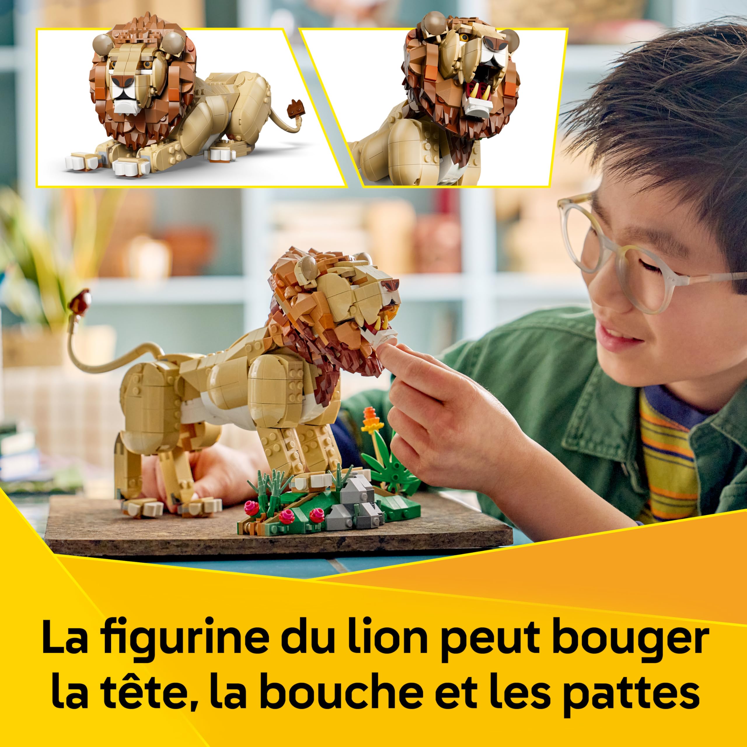 LEGO Creator 3-en-1 Animaux Sauvages : Le Lion Majestueux - Jouet - Figurine d'Animal se Transformant en Lionne ou 2 Lionceaux - Décoration de Chambre d'Enfant DIY - Cadeau Garçon ou Fille 9 ans 31386
