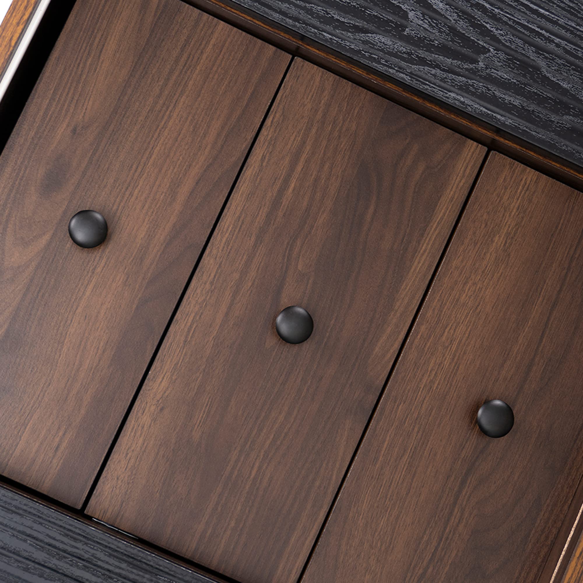 BTM Sideboard, 2 Gestreifte Schiebetüren & 3 Schubladen & Verstellbaren Regalen & Erhöhter Rand & 6 Massivholzbeine, Kommode Schrank Wohnzimmer Schlafzimmer Esszimmer Flur, 120 x40x80cm, Holz