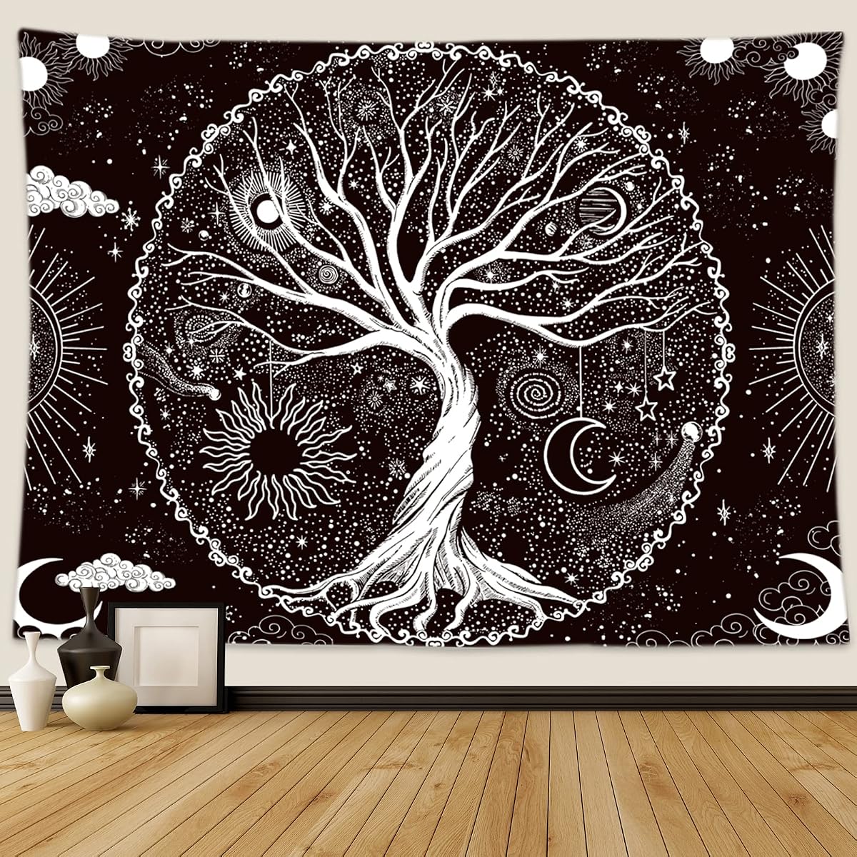 Tree of Life Tapestry,Black and White Galaxy Space Tapestries Aesthetic Psychedelic Wall Hanging decor for Living Room Bedroom (51.2" x 59.1")